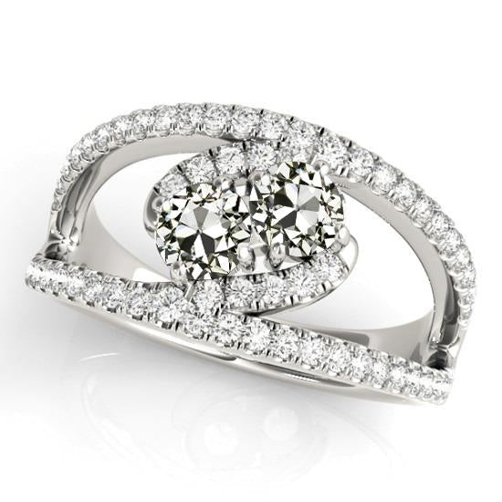 Halo Engagement Ring Old Mine Cut Real Diamond Split Shank 4.50 Carats