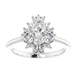 Halo Engagement Ring Pear Old Mine Cut Round Real Diamonds 4.15 Carats