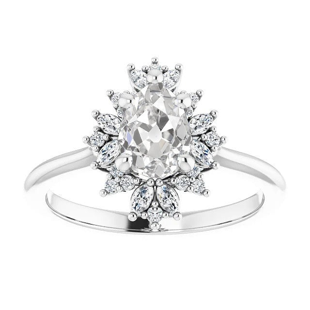 Halo Engagement Ring Pear Old Mine Cut Round Real Diamonds 4.15 Carats