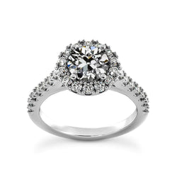 Halo Engagement Ring Round Old Mine Cut Genuine Diamond 14K Gold 4.50 Carats