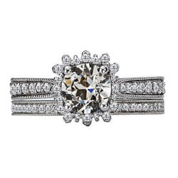 14K White Gold Old European Cut Diamond Halo Engagement Ring