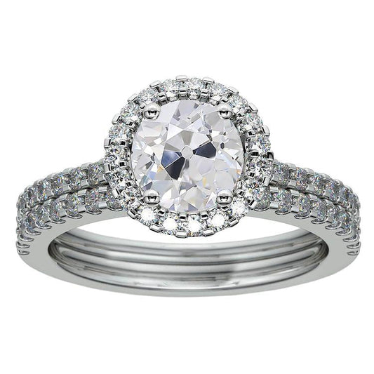 Halo Engagement Ring Set Round Old Mine Cut Real Diamonds 4.50 Carats