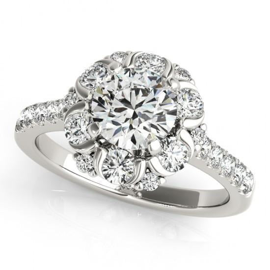 Halo Fancy Ring Round Real Diamonds 2.00 Carats White Gold 14K - Halo Ring-harrychadent.ca