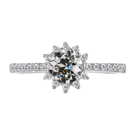 Diamond Antique Cushion Accent Solitaire Ring in 14K White Gold – main view