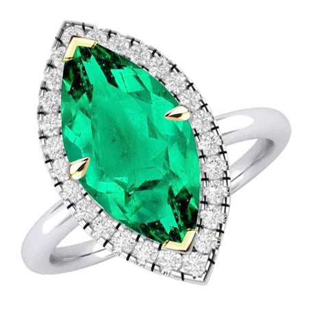 Colored Stone Ring 14 Karat Two Tone Gold with Colombian Emerald – main view