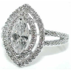 Halo Genuine Diamond Engagement Ring 2.51 Ct. Marquise Split Shank WG 14K