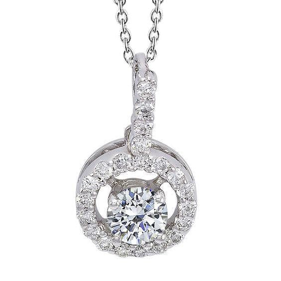 Halo Genuine Diamond Necklace Women Round Cut Pendant 1.5 Ct 14K White Gold