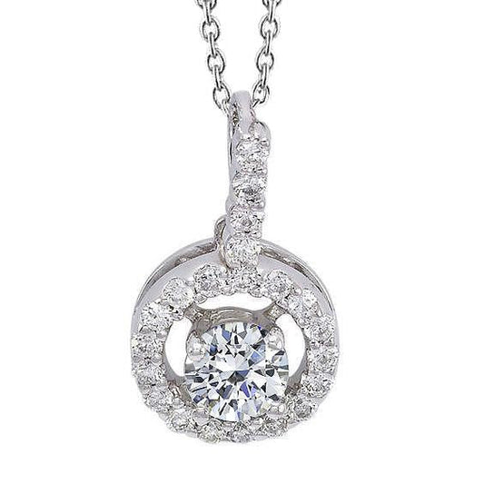 Halo Genuine Diamond Necklace Women Round Cut Pendant 1.5 Ct 14K White Gold