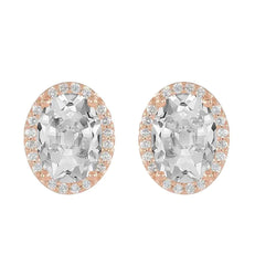 Halo Genuine Diamond Stud Earrings Oval Old Miner 10.50 Carats Rose Gold 14K