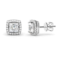 Halo Genuine Diamonds Studs Earrings 2.70 Ct. Sparkling Cushion And Round Cut