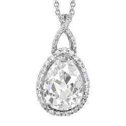 14K White Gold Fine Diamond Drop Pendant – 3-ct Old Mine Cut