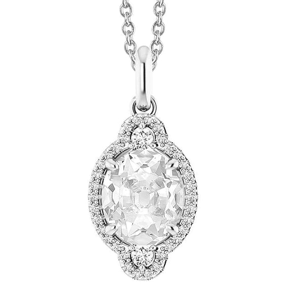 Halo Gold Natural Diamond Pendant Round & Oval Old Mine Cut With Bail 6 Carats