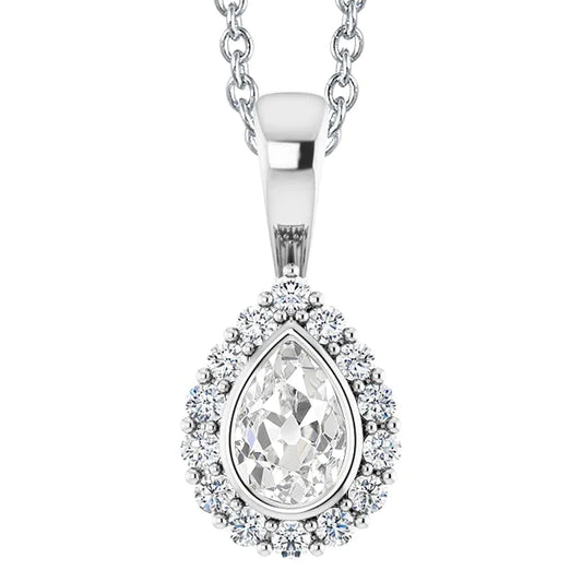 Halo Gold Natural Diamond Pendant Round & Pear Old Miner Bezel Set 5 Carats - Pendant-harrychadent.ca