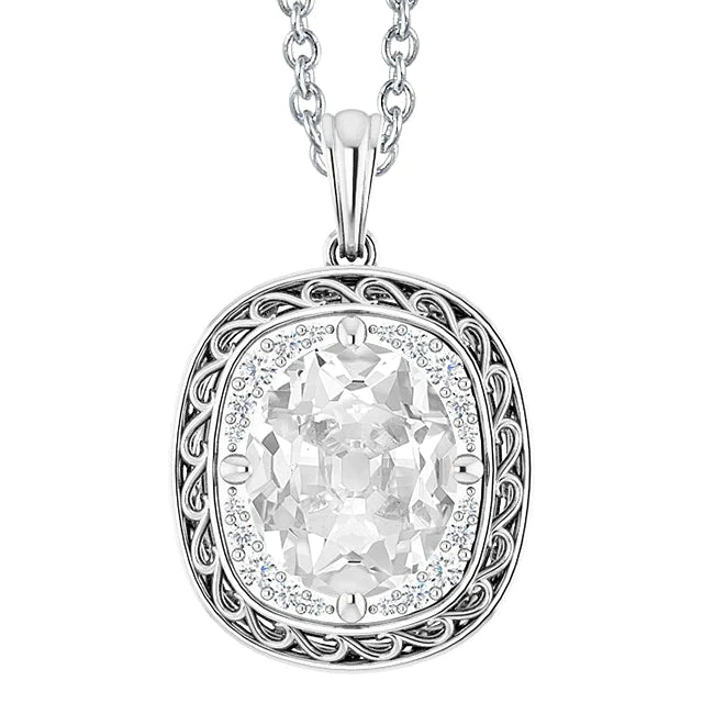 Halo Gold Real Diamond Pendant Oval Old Mine Cut 6 Carats With Chain