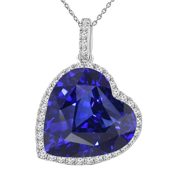 Halo Heart Dark Blue Sapphire & Round Diamond Pendant 9 Carats