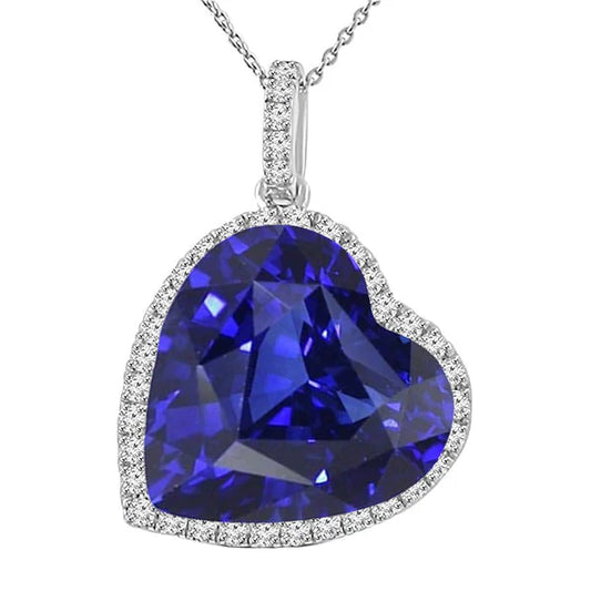 Halo Heart Dark Blue Sapphire & Round IGI CERTIFIED Diamond Pendant 9 Carats