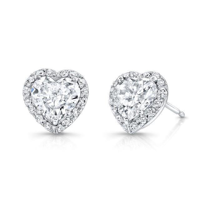 Halo Heart & Round Shape 3.32 Carats Real Diamond Stud Earrings