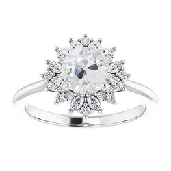 Halo Marquise & Round Real Old Mine Cut Diamond Ring Flower Style 4 Carats