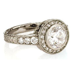 Halo Natural Diamond Engagement Ring Vintage Style 1.35 Carats