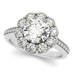 Halo Natural Diamond Solitaire Ring Flower Shape With Accent 2.75 Carat WG 14K