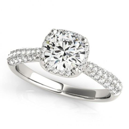 Halo Natural Diamond Solitaire Ring With Accent 1.50 Carat New White Gold 14K