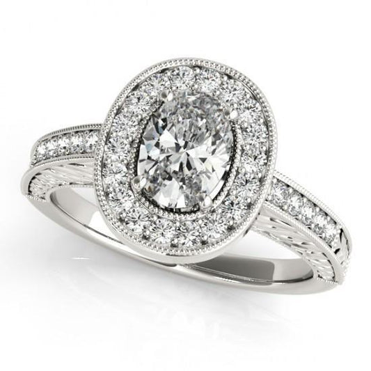 Halo Natural Diamond Vintage Style Engagement Ring 1.25 Carat Solid WG 14K