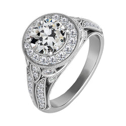 14K White Gold Brilliant Diamond Halo Setting Ring – 2-ct Old
