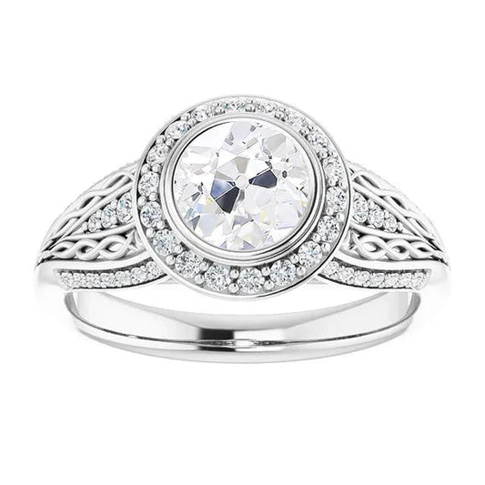 Halo Old Cut Real Diamond Ring Bezel Set Infinity Style 4 Carats Jewelry