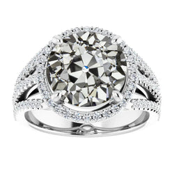 Halo Old Cut Real Diamond Ring Pave Set Triple Row Accents 8.75 Carats