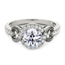 Halo Old Cut Real Natural Earth Mined Diamond Ring Vintage Style 3.75 Carats Milgrain
