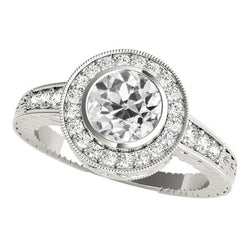 Halo Old Cut Round Genuine Diamond Ring Bezel Set 3.75 Carats White Gold