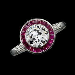 Halo Old Cut Round Real Diamond Ring Baguette Sapphires 3.25 Carats