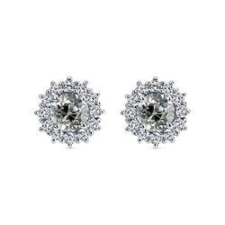 Halo Old European Natural Diamond Studs Flower Style Gold Earrings 4 Carats