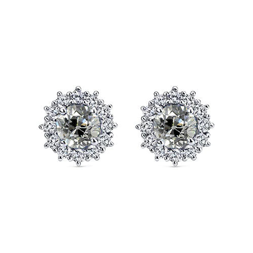 Halo Old European Natural Diamond Studs Flower Style Gold Earrings 4 Carats