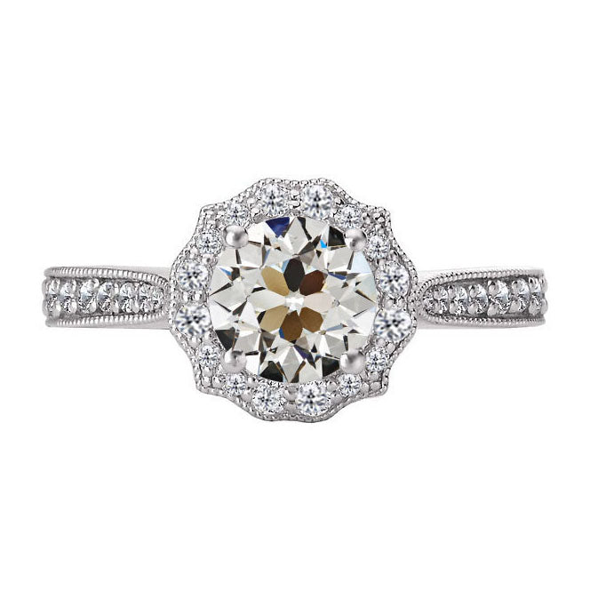 Fine Diamond Antique Cushion Halo Setting Ring in 14K White Gold – main view