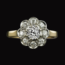 Halo Old Mine Cut Genuine Diamond Ring Two Tone Flower Style Jewelry 3 Carats