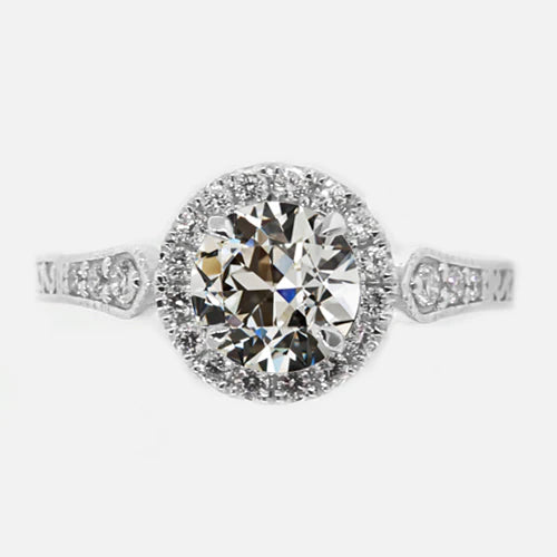 Halo Old Mine Cut Natural Diamond Ring With Accents 2.75 Carats Vintage Style