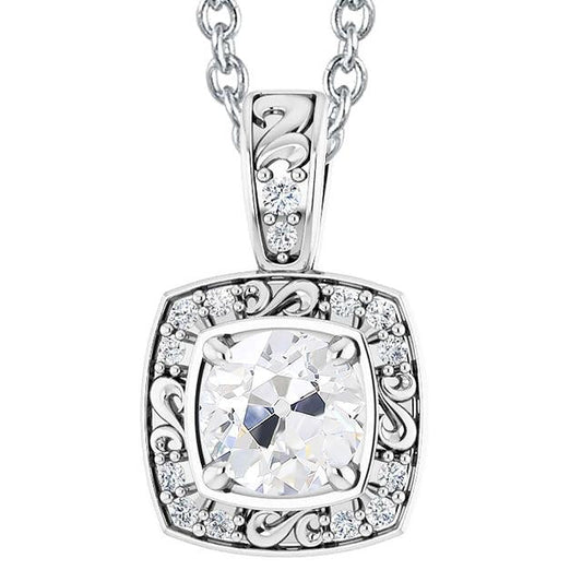 Halo Old Miner Genuine Diamond Pendant 3.50 Carats Milgrain Slide With Chain