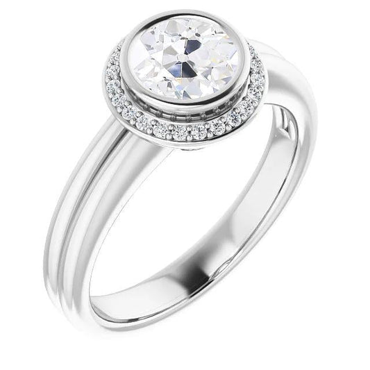 Halo Old Miner Genuine Diamond Ring Bezel Set 4.25 Carats 14k White Gold Jewelry