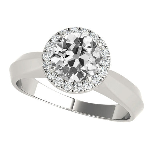 Halo Old Miner Real Diamond Engagement Ring 4.75 Carats White Gold 14K