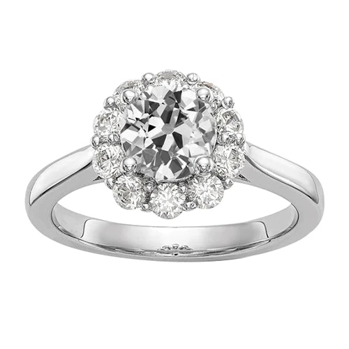 Halo Old Miner Real Diamond Ring Flower Style White Gold 2.75 Carats