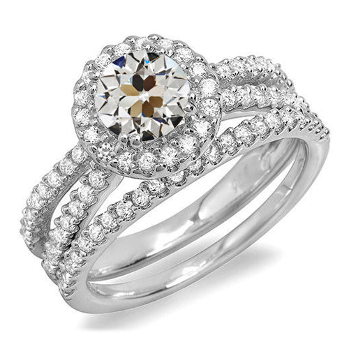 Halo Old Miner Real Diamond Wedding Ring Set Double Split Shank 5.50 Carats