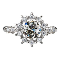 Halo Setting Ring 14K White Gold – Diamond Old Mine Cut 3.50 ct