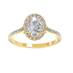 Halo Oval And Round 2.30 Carats Real Diamond Wedding Ring Yellow Gold 14K