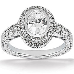 Halo Oval Natural Earth Mined Diamond Engagement Ring Set 1.67 Carats White Gold Jewelry