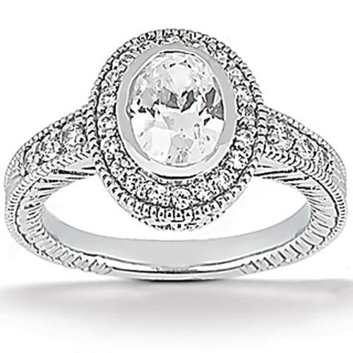 Halo Oval Natural Diamond Engagement Ring Set 1.67 Carats White Gold Jewelry