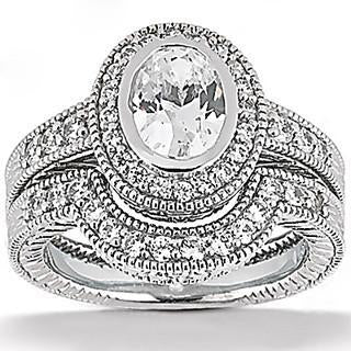 Halo Oval Natural Diamond Engagement Ring Set 1.67 Carats White Gold Jewelry