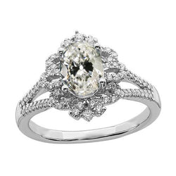 Halo Oval Old Cut Real Natural Earth Mined Diamond Ring Flower Style Split Shank 4.50 Carats