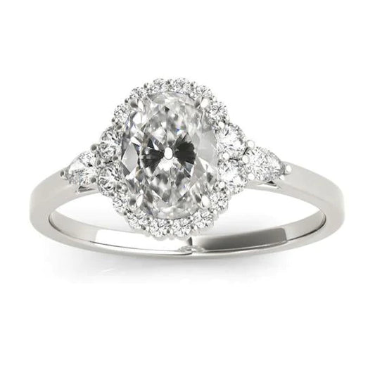 Halo Oval Old Mine Cut Genuine Diamond Ring Gold Women's Jewelry 5 Carats