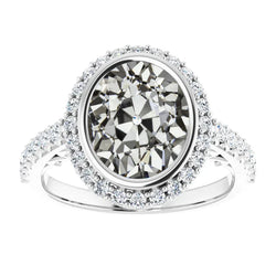 Halo Oval Old Mine Cut Real Natural Earth Mined Diamond Ring Bezel Set 9.50 Carats